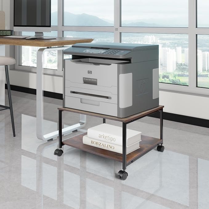 EMERIT Printer Stand,19.5''x19.5''x12.8'' 2 Tier Large Printer Laser Table Heavy Duty Rolling Printer Cart with Wheels for Home Office -100 LBS Each Tier