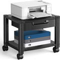 HUANUO Printer Stand with Cable Management and Storage Drawer, Printer Table with Locking Wheels, 14.1-inch Maximum Height Printer Cart for Under Desk, Home, Office, HNDPS | Cable management, 17.2 x 13.2 inch top shelf, adjustable height, 38.5 lbs capa...