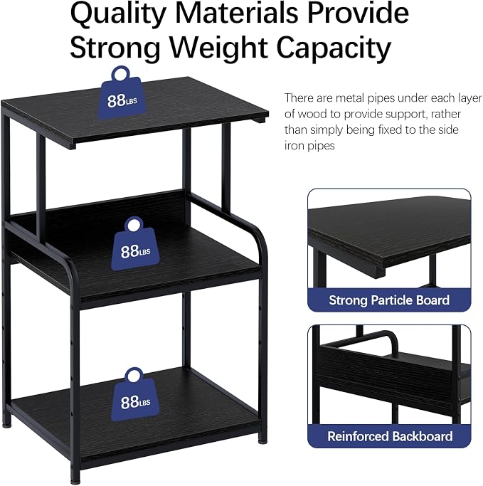 Arbuxzuy Printer Stand with Storage Shelf,3 Tier Printer Cart with Wheels,Mobile Printer Table for Home Office,Stands for Heat Press Scanner Fax,Industrial Style (Black)