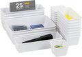 Mind Reader 25-Piece Drawer Organizer Set, Storage Trays for Kitchen, Bathroom, Office, Makeup, Jewelry & More, Junk Drawer Tray, Utensil Holder, Plastic, White