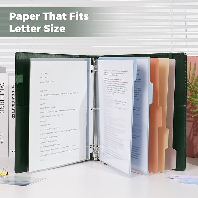 SKYDUE 3 Ring Binder with Magnetic Clipboard, 1 Inch Binder with 5 Dividers | Faux Leather Binder, Folder, Binder Pouch, Plastic Sleeves, and notepad, Ideal for Office & School Supplies Organize