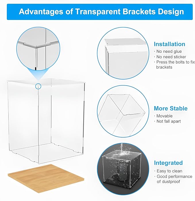Clear Acrylic Display Box Collectibles Display Case Organizing Toys Case Storage Box with Solid Built-in Wooden Base(6x14x24in(Length x Width x Height))