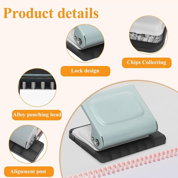 10 Hole Punch Binding Machine for Planners with 10 Multi-Color Binder Rings | 30 Holes on A4, 20 Holes on A5, 26 Holes on B5, 10 Sheet Capacity (Pale Blue)