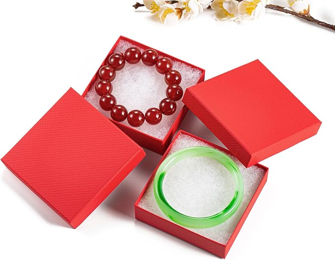 Magicool 40 Pack Red Cardboard Jewelry Boxes with Lids and Cotton, 3.5x3.5x1 Inch, Perfect for Earrings, Bracelets, Necklaces, Rings, Gifts