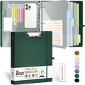 1 Inch 3 Ring Linen Binder Organizer, BVSSX Three Ring Binders with Clipboard, Plastic Folder, 5-Tabs Pocket Dividers with Sticker Labels, Pen Loop, Elastic Strap (Green,Letter Size)