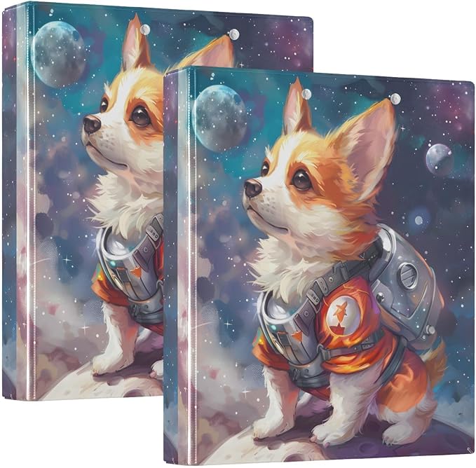 3 Ring Binder, Galaxy Space Dog File Folder Holds 200 Sheets File Storage for Women Men School Office Supplie