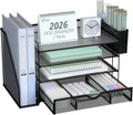 WALI Desk File Organizer, 4 Tier Desktop Paper Letter Tray Organizer with Drawer and 2 Pen Holders, Office Desk Accessories & Workspace Organizers for Office, Home Supplies(DO005DH-2B), 2 Packs, Black