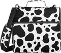 Fisyme Cow Print Zipper Binder 3 Ring with Zipper and Shoulder Strap Large Capacity Multi-Pocket Binder Organizer