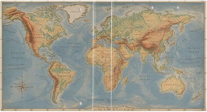 Retro World Map Continents 3 Ring Binder with 2 Interior Pockets 1.5 inch Binders 3 Ring Heavy Duty Fit 8.5" x 11" Letter Size for Office School, 2 Pack