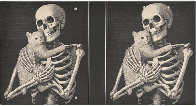 Vintage Skeleton and Cat Retro Gothic Binder 3 Ring 1.5 Inch Binder with Clipboard&Pockets, Hardcover Binders Heavy Duty Large File Folder for Office School Supplies - Holds 200 Sheets, 2 PC