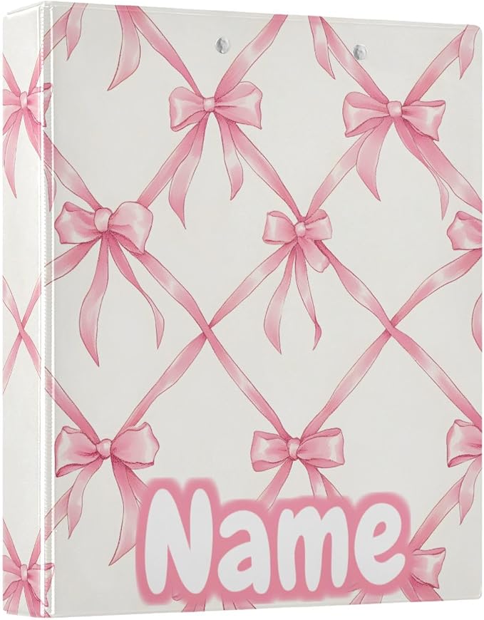 Custom 3 Ring Binder Bow Rhombus Plaid 1.5" Round Ring Binders Personalized Name View Binder with 200 Sheet for Kids School Supplies Women Men Office, 1 Pack