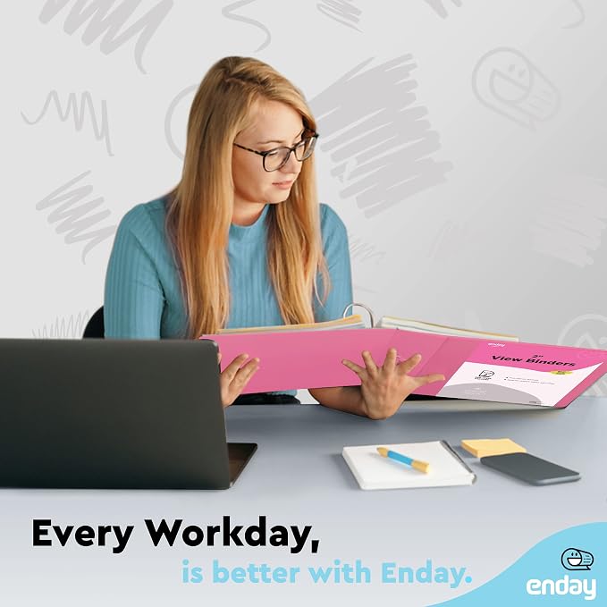 Enday 2 inch 3 Ring Binder (6 Pack - Pink) Binder 2 inch with Clear View Cover and 2 Inside Pocket - for Letter Size 8.5 x 11'' Paper, Ideal for School Supplies, Office, and Home