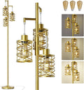 70" Industrial Floor Lamp, Stepless Dimmable Standing Lamp with 3 Bulbs, Farmhouse Corner Standing Tree Lamp for Living Room, Tall Lamps for Bedroom, Office, Study Room, Dining Room, Gold