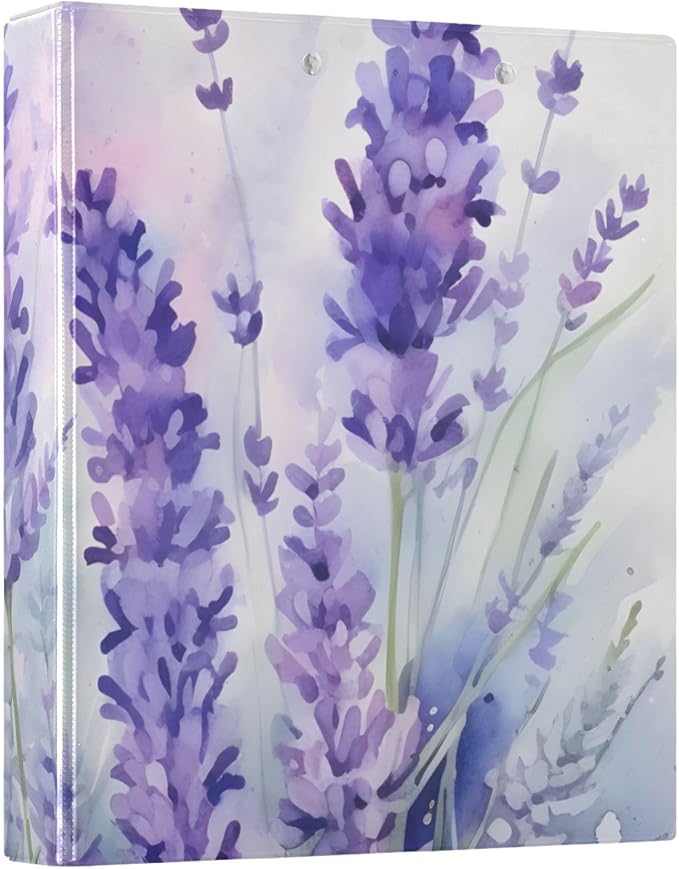3 Ring Binder Purple Lavender Flower 1.5 inch Binders Three Ring Binders with Clipboard Fit 8.5'' x 11'' Paper 3 Interior PVC Clear Pockets for Office Supplies