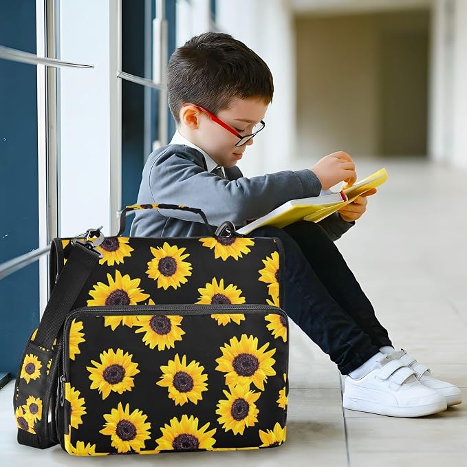 Sunflower Binder Bag 3 Ring Zipper with Handle Shoulder Strap | for School Work Office Organizer Storage Case
