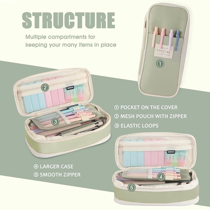 39PCS Aesthetic School Supplies with Cute Pencil Case, 5X Ballpoint Pens with Stylus Tip, 12X Pastel Highlighters, 6X Mechanical Pencil Set 0.5&0.7mm, Suit for Preppy School College Essentials(green)