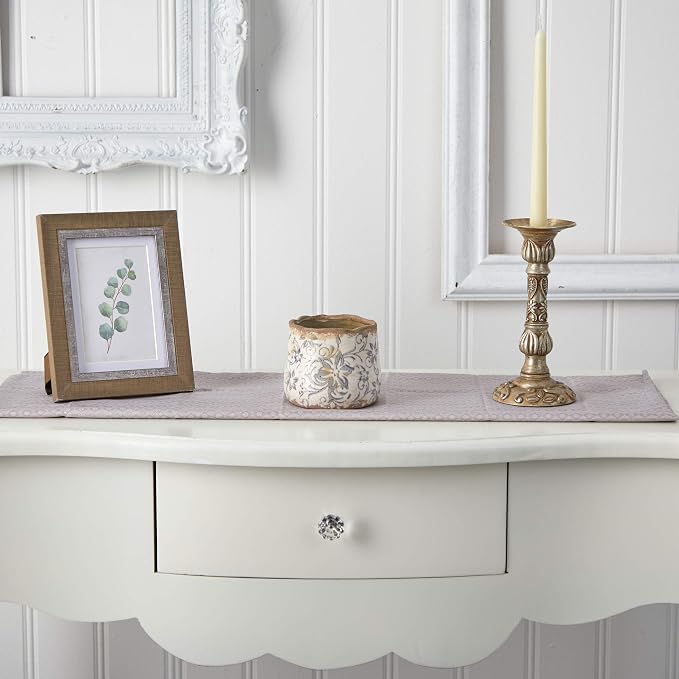 Nearly Natural 4.5in. Tuscan Ceramic Gray Scroll Planter, White | Rustic-Style Floral Pattern, Quality Ceramic, Country Chic Tabletop Accent, Indoor Decorative Use Case