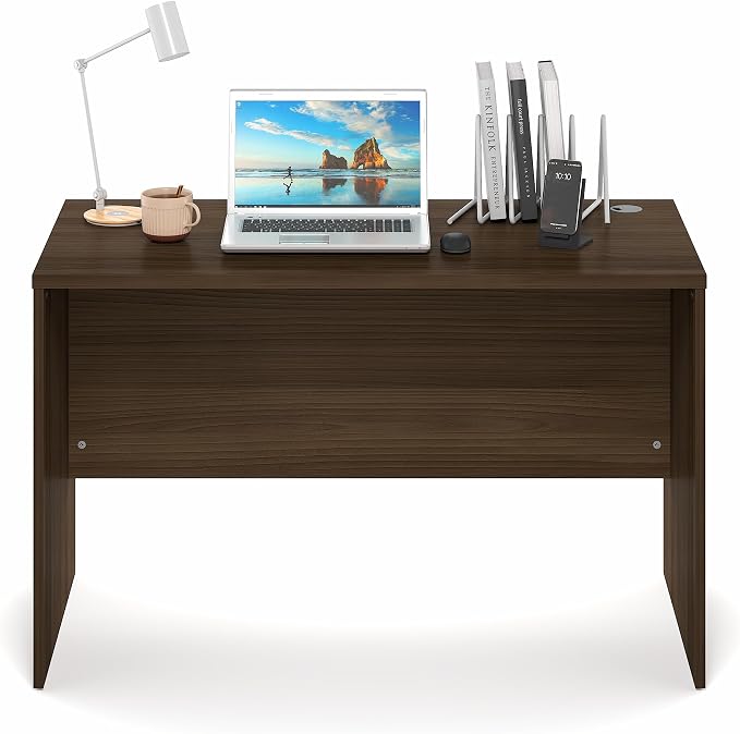 Furinno Roger Computer Desk, 47 Inch Rectangular Executive Desk with Modesty Panel, Home Office Desk with Thick Tabletop, Desk Cord Grommet, Scratchproof, for Home Study, Office, Modern Walnut