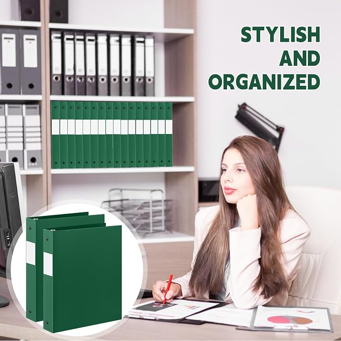 Henoyso 12 Pack 1 Inch 3 Ring Plastic Binders, Bulk Flexible PP Binders for Classroom & School Supplies, Letter Size 8.5 x 11, Holds 240 Sheets with Interior Pocket (Dark Green)