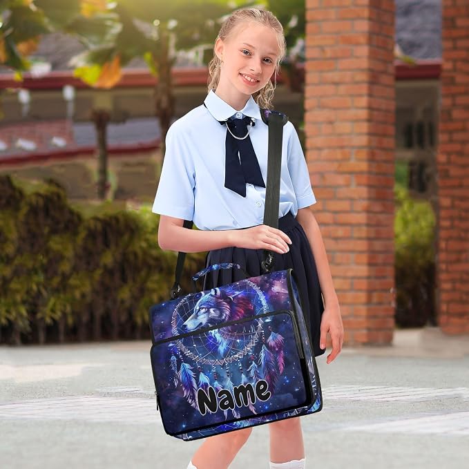 Custom Wolf Head Dreamcatcher Galaxy 3 Ring Binder Bag 1.5 inch Personalized Name Binder Organizer 500 Sheet Documents Storage for School Office