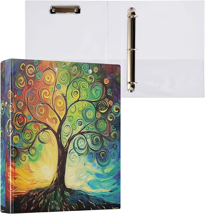 Tree of Life Round Ring Binders 1.5 Inch Rainbow Colorful 3 Ring Clipboard Binder for Office School Work Supplies File Folder 200 Sheet Capacity