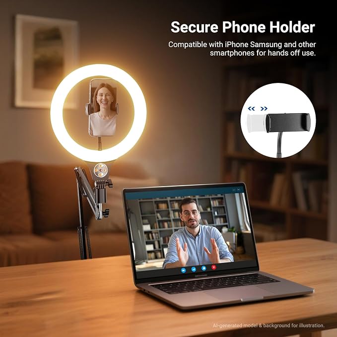 NEEWER Entry Level Version 10.5" 10W Ring Light with 46"-63" Stand, Overhead Phone Holder Mount Compatible with iPhone, Bi Color LED Selfie Lighting CRI85+ for TikTok Video Recording Streaming, N44