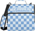 Custom 3 Ring Zipper Binder Blue Checkered White Buffalo Plaid Personalized Name 1.5 inch Binders Large Capacity Multi Pockets for School Office Supplies