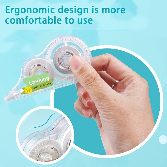 Lzerking Correct Correction Tape,White,32-Count | Transparent Dispenser Shows How Much Tape is Remaining