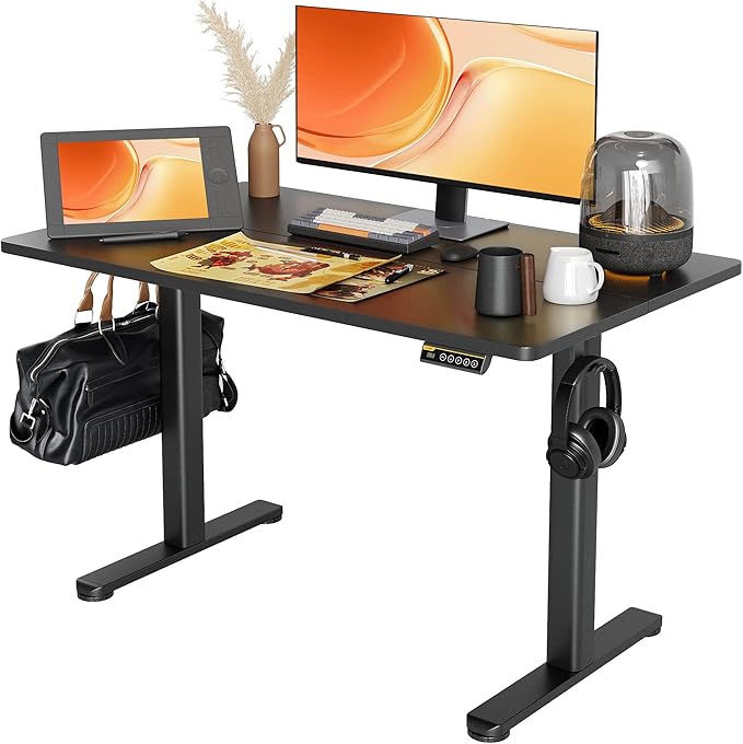 Claiks Electric Height Adjustable Standing Desk, 48x24 Inch, Black | Smooth Height Adjustment, 3 Memory Presets, Cable Management Hub&Hook, Stable Steel Frame, 176lbs Capacity, Easy Assembly