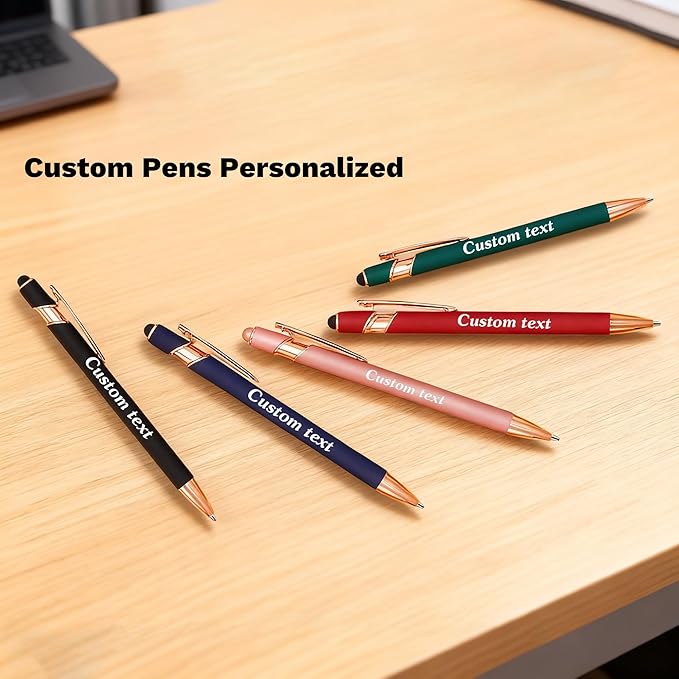 CRME Custom Pens Personalized Pen with Name Logo Engraved Metallic Pink Barrel Black Ink Click Pens Grip Retractable Ballpoint Pen Ideal for Business Office Encouraging Scriptures