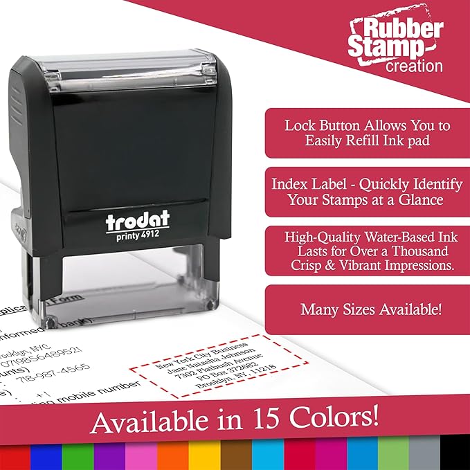 Trodat 4926 Signature Stamp - Custom Text Stamp - Choose from Many Fonts & 15 Ink Colors!