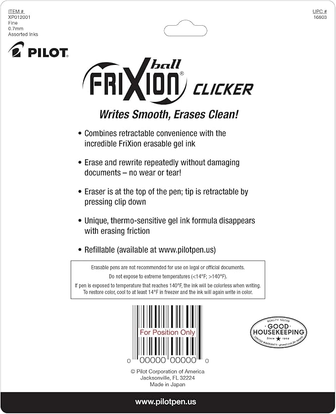 PILOT FriXion Clicker Erasable Pens, 0.7mm Fine Point, Black Ink | Refillable & Retractable Gel Ink Pens Ideal for School, Journaling, & Office Writing, Pack of 6 Black Ink Pens with 4 Refills