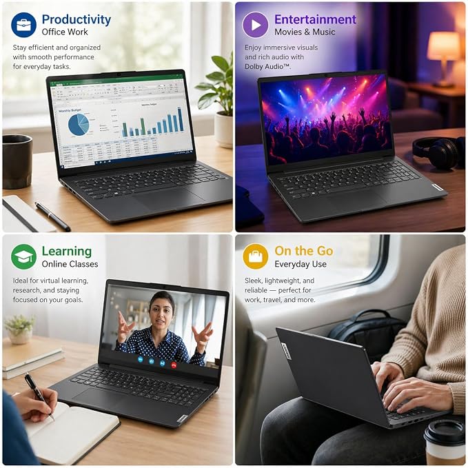 Lenovo V15 Business Laptop 2026 Edition, AMD Ryzen 3 7320U (Beat i7-1065G7), 15.6" FHD Display, 16GB DDR5 RAM, 512GB NVMe SSD, Wi-Fi 6, RJ-45, Dolby Audio, Windows 11 Pro, Black