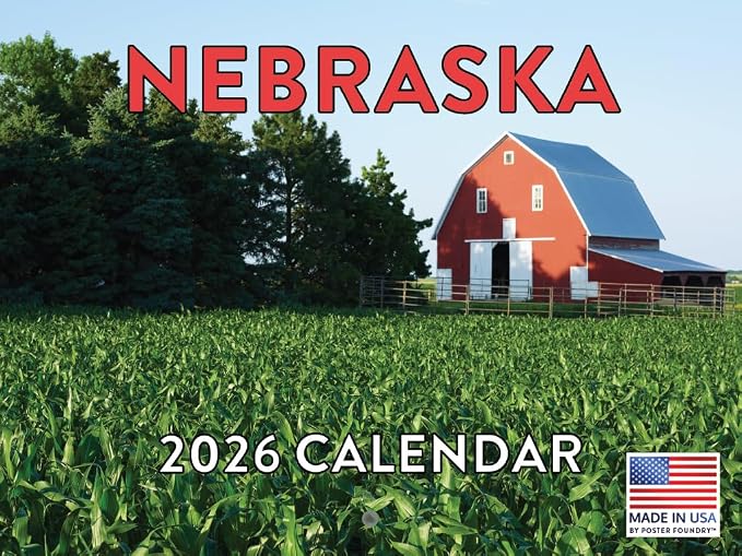 Nebraska Calendar 2026 Wall 12 Month Monthly NE Scenic Souvenirs Themed Gifts | American Made In The USA