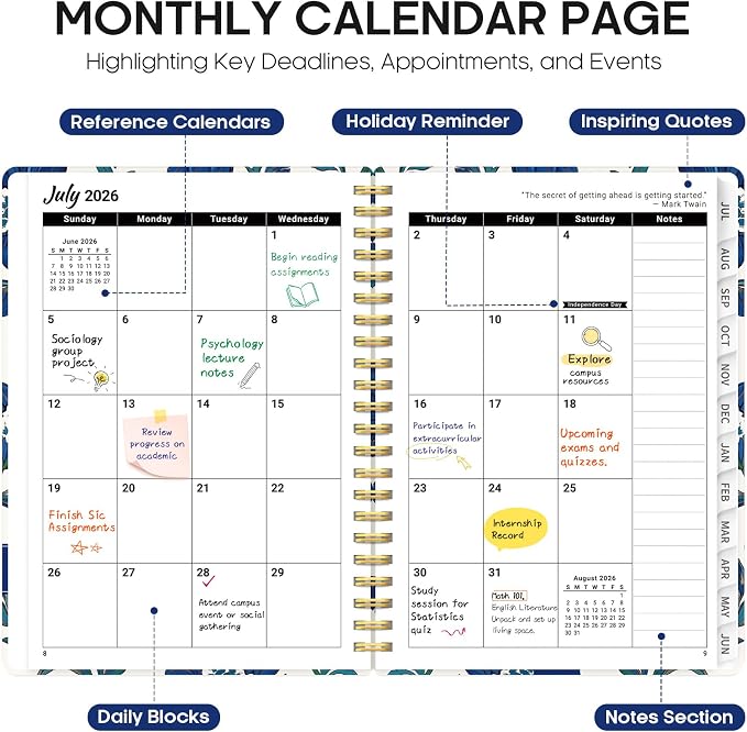 Academic Planner 2026-2027, Jul 2026-Jun 2027 Monthly & Weekly Planner