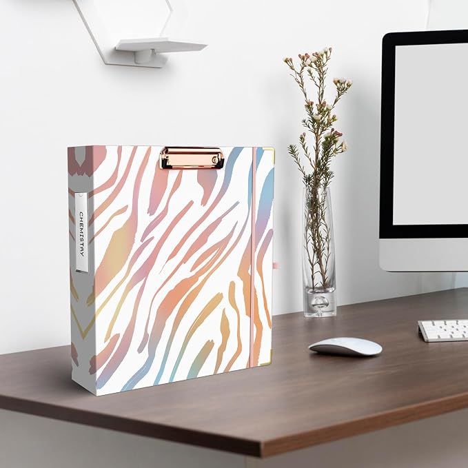 EYROZILL 3 Ring Binders 2 Inch with Clipboard for Letter-Size 8.5" x 11, Heavy Duty Hair Style Client Binder for Appointment Record, Artist Portfolio Binder (Zebra)