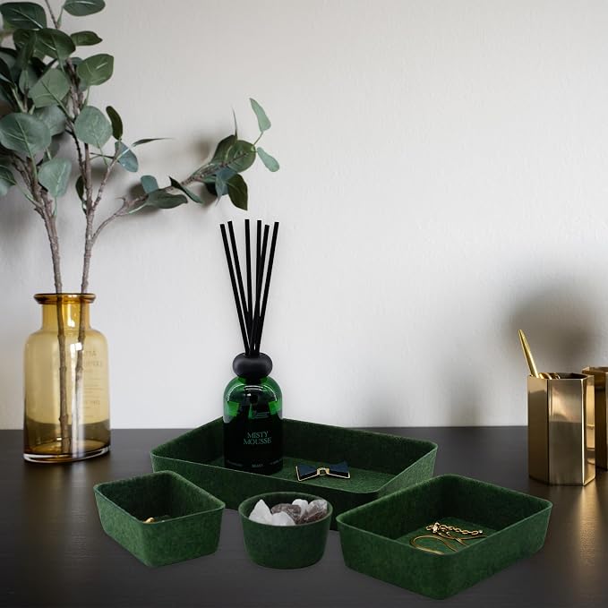 Felt Desk Drawer Organizer Tray 7pc Storage Bin Minimal Forest Green