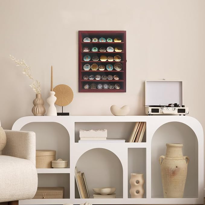 FramePro Shadow Box Frame with Removable Shelves, Deep Memory Box Display Case for Collector, Keepsake Coins Military Medals Pins Wedding Flowers Cherry Finish 12x16
