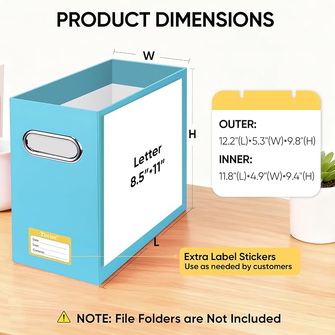 BALEINE 4PK File Organizer Box, Cardboard File Folder Organizer with Handle | Strong Corrugated Paper Core, Label Stickers for Identification, Hanging File Folder Organizer, Home Office Document Storage