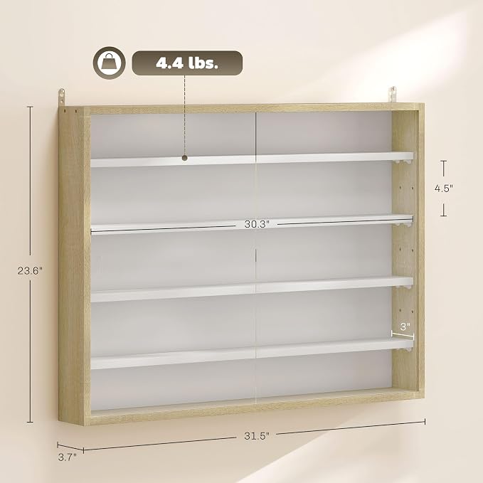 HOMCOM 5-Tier Wall Mounted Display Cabinet Glass Doors 60x80cm White/Oak | Display Case, 4 Adjustable Shelves, for Home Office Ornaments