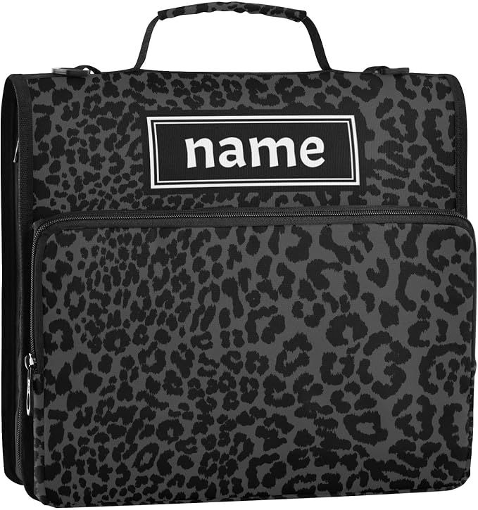 ALAZA Personalized Zipper Binder 3 Ring Dark Gray Leopard Cheetah Print Binder Organizer with Zipper and Shoulder Strap Large Capacity Multi-Pocket Trapper Keeper File Folder for Office Supplies
