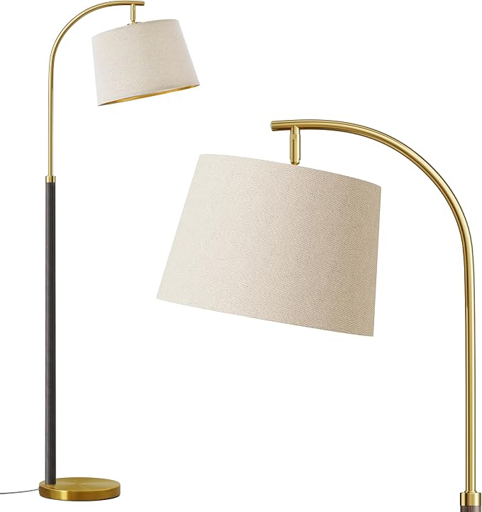 G-SAFAVA Real Wood Floor Lamps for Living Room Bedroom, 62.5" Mid Century Modern Lamp Gold Standing Tall Arc Lamps with Foot Switch, Floor Lamps for Nursery Office Decor Corner Reading Room Light