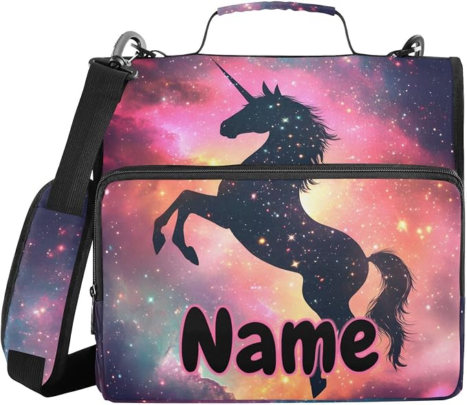 Custom Unicorn Galaxy Sky 3 Ring Binder Bag 1.5 inch Personalized Name Binder Organizer 500 Sheet Documents Storage for School Office