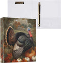 Turkey and Pumpkin Vintage Harvest Binder 3 Ring 1.5 Inch Binder with Clipboard&Pockets, Hardcover Binders Heavy Duty Large File Folder for Office School Supplies - Holds 200 Sheets