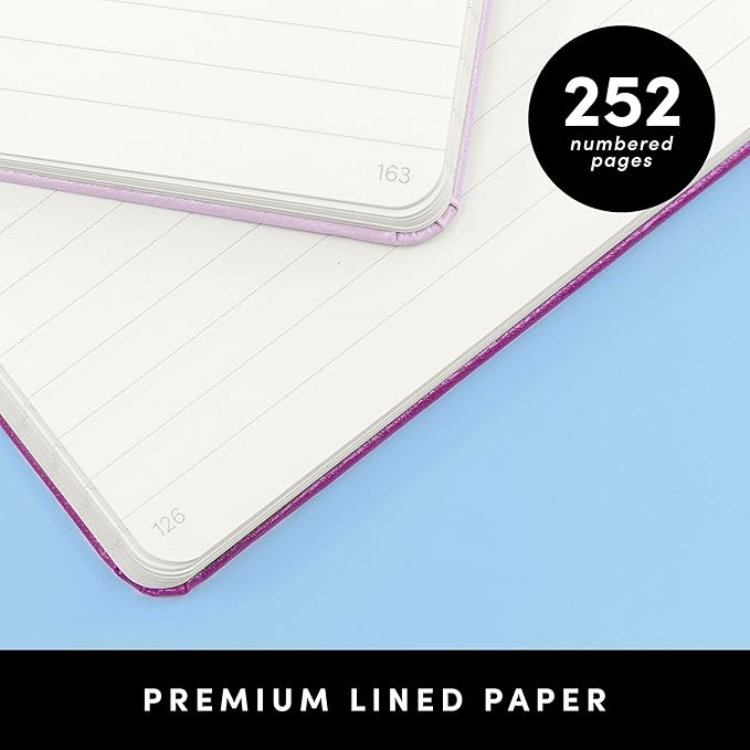 PAPERAGE Lined Journal Notebook, (Turquoise), 252 Pages, Medium 5.6 in x 8 in - 100 GSM Thick Paper – Hardcover Journaling Notebook for Work, School & Note Taking