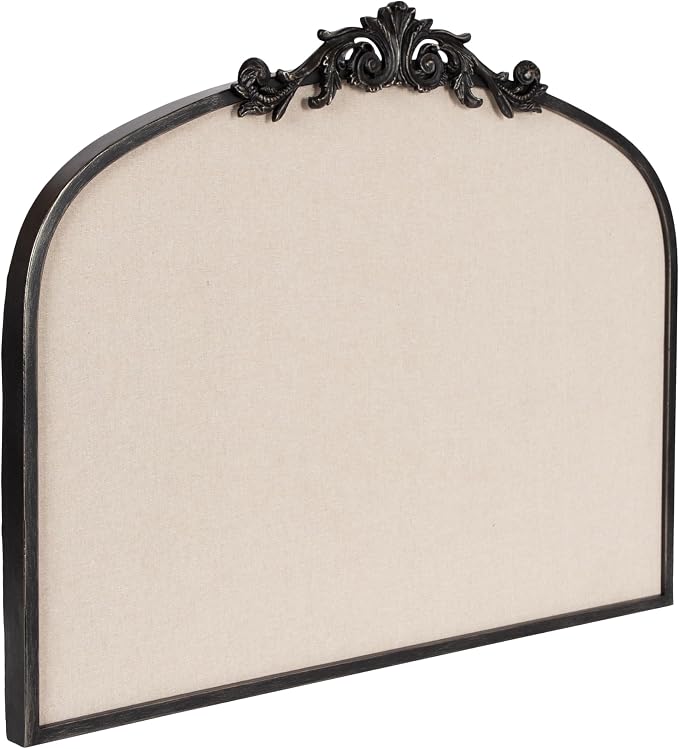 Kate and Laurel Arendahl Vintage Ornate Framed Wide Arch Pinboard | 30 x 24, Black, Fabric Pinning Surface, Vintage Crown, Use as Motivational Vision Board or Wall Organizer, Dorm Room Decor