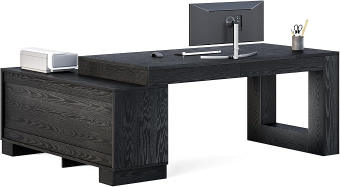 LITTLE TREE L Shaped Executive Desk, Large 63" Executive Desk with File Cabinet, Modern L Shaped Desk, Corner Computer Desk for Home Office & Business Furniture Workstation, Black