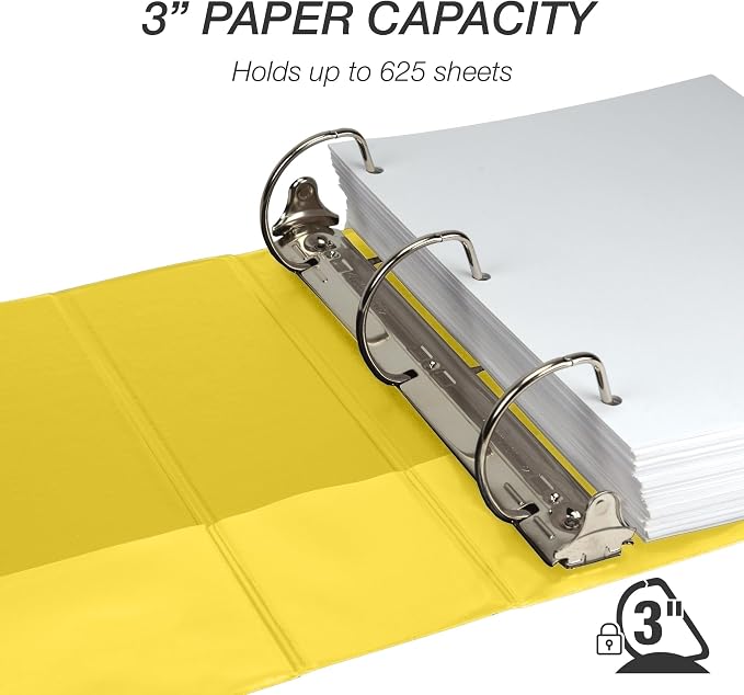 Samsill Durable 3 inch 3 Ring Binder, D Ring Binder, 100% Recycled Chipboard, Yellow