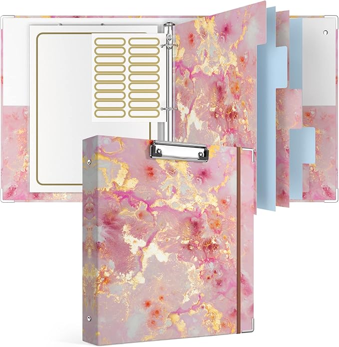 Rouidr 3 Ring Binder with clipboard, 1 inch 8.5 x 11 in Letter Size View Binders Organizer with Dividers Tabs & Clear Sleeves, School Supplies, Office Supplies