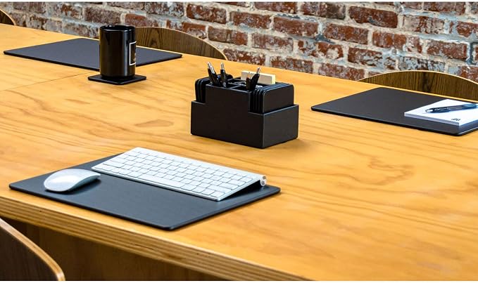 Dacasso Classic Black Leather 14" x 11.5" Luxury Conference Table Pad - Leather Desk Blotter for Writing - Boardroom Organization & Executive Desk Decor